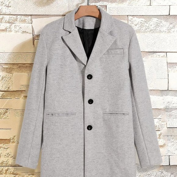 Casual Light Gray Lapel Collar Men's Overcoat - Picture 2 of 7